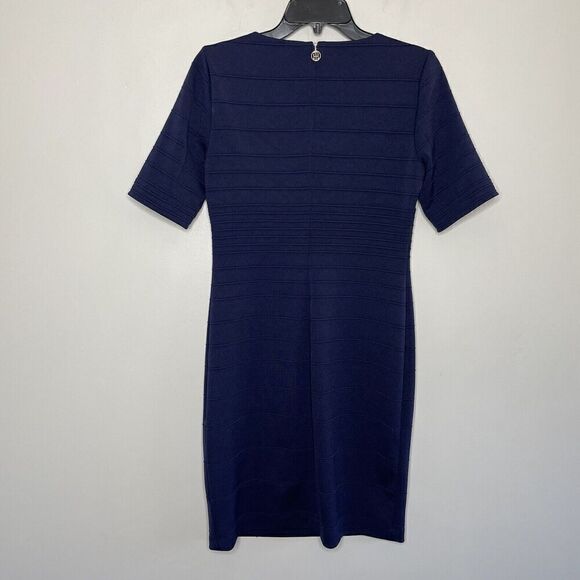 TOMMY HILFIGER Dress Womens Small Blue Short Sleeve Fitted Midi Stretch Knit - Picture 4 of 8